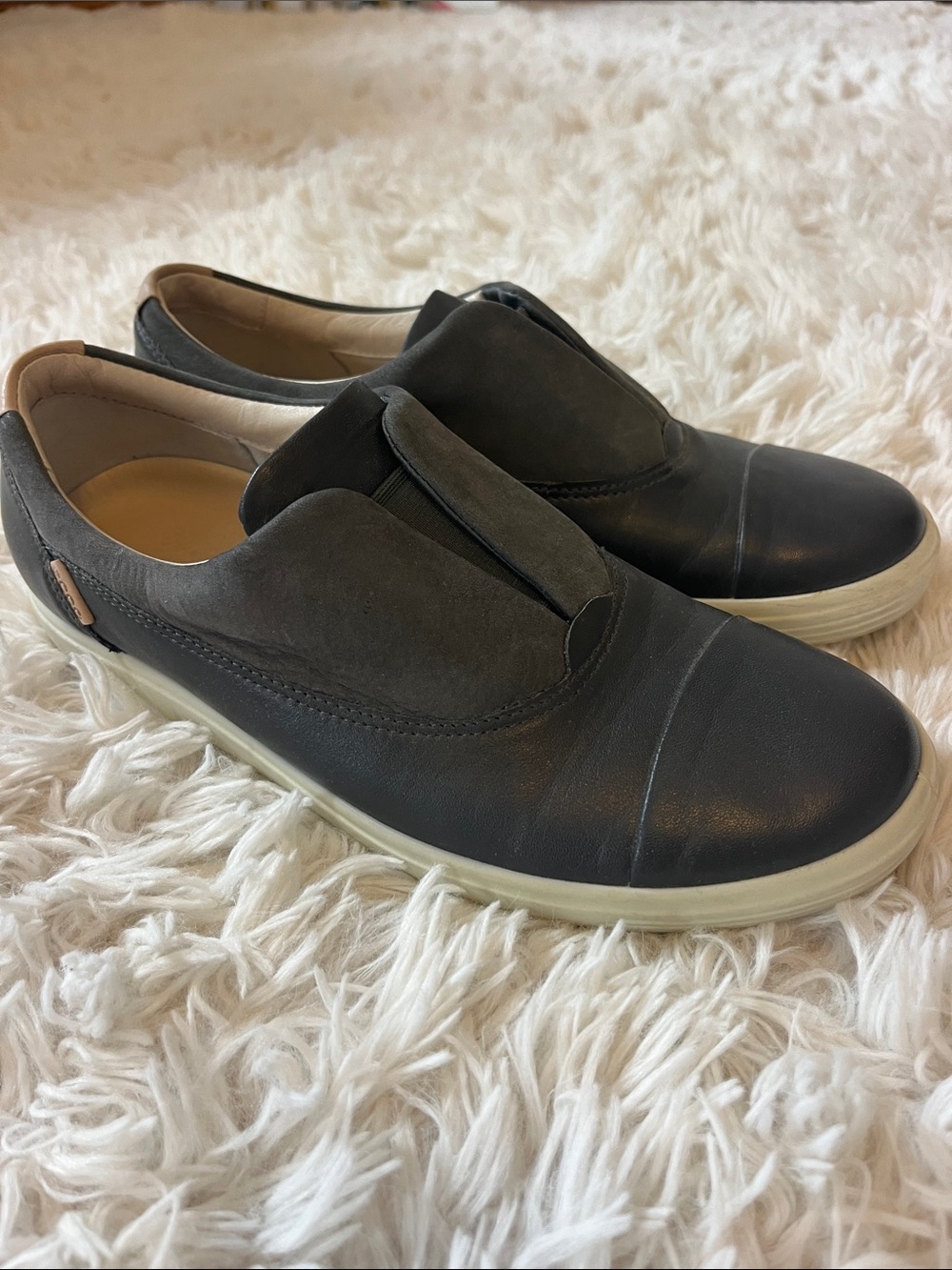 Ecco Slip-On Leather Sneakers in Dark Gray, worn 2X